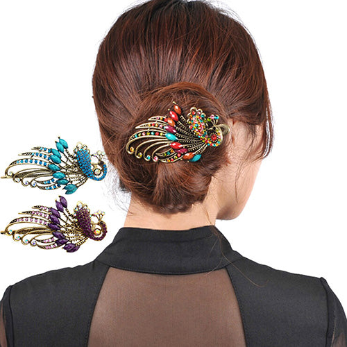 Women's Retro Style Peacock Hairpin Rhinestone Hair Clip Alloy Hair Accessary