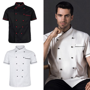 Double Breasted Short Sleeve Chef Costume Restaurant Hotel Kitchen Overalls Coat