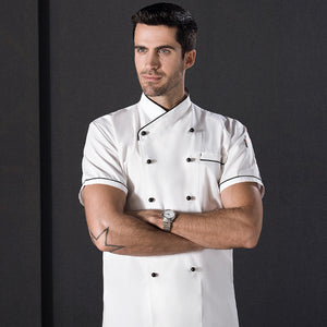 Double Breasted Short Sleeve Chef Costume Restaurant Hotel Kitchen Overalls Coat