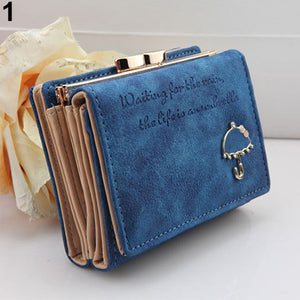 Women Umbrella Faux Leather Coin Purse Clutch Card Holder Short Trifold Wallet