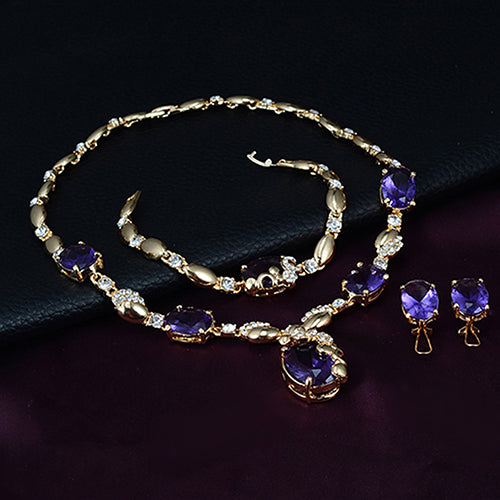 Retro Women Zircon Waterdrop Pendant Necklace Ring Earrings Bracelet Jewelry Set