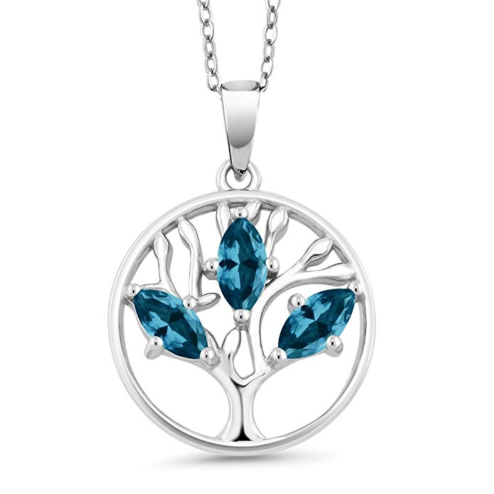 Motherly Blue Topaz Tree Of Life Necklacein 18k White Gold Filled