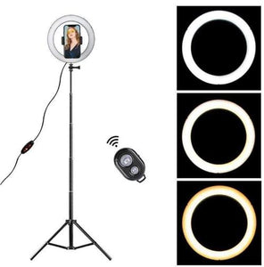 Dimmable LED Ring Tripod Stand & Cell Phone Holder Photo Studio Bundle