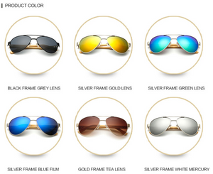 Bamboo Sunglasses Pilot Wooden Metal Brand Designer Mirror