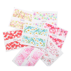 24 Sheets Rose Peony Sakura Flower Nail Art Water Transfer Decals Nail Sticker