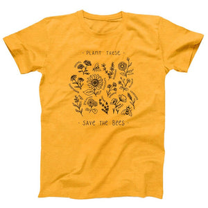 Plant These T Shirt Women Floral Print Tee Save The Bees Yellow Cotton Plus Size Tops Plant More Trees Tumblr Tops