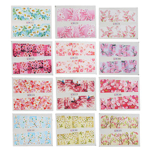 24 Sheets Rose Peony Sakura Flower Nail Art Water Transfer Decals Nail Sticker
