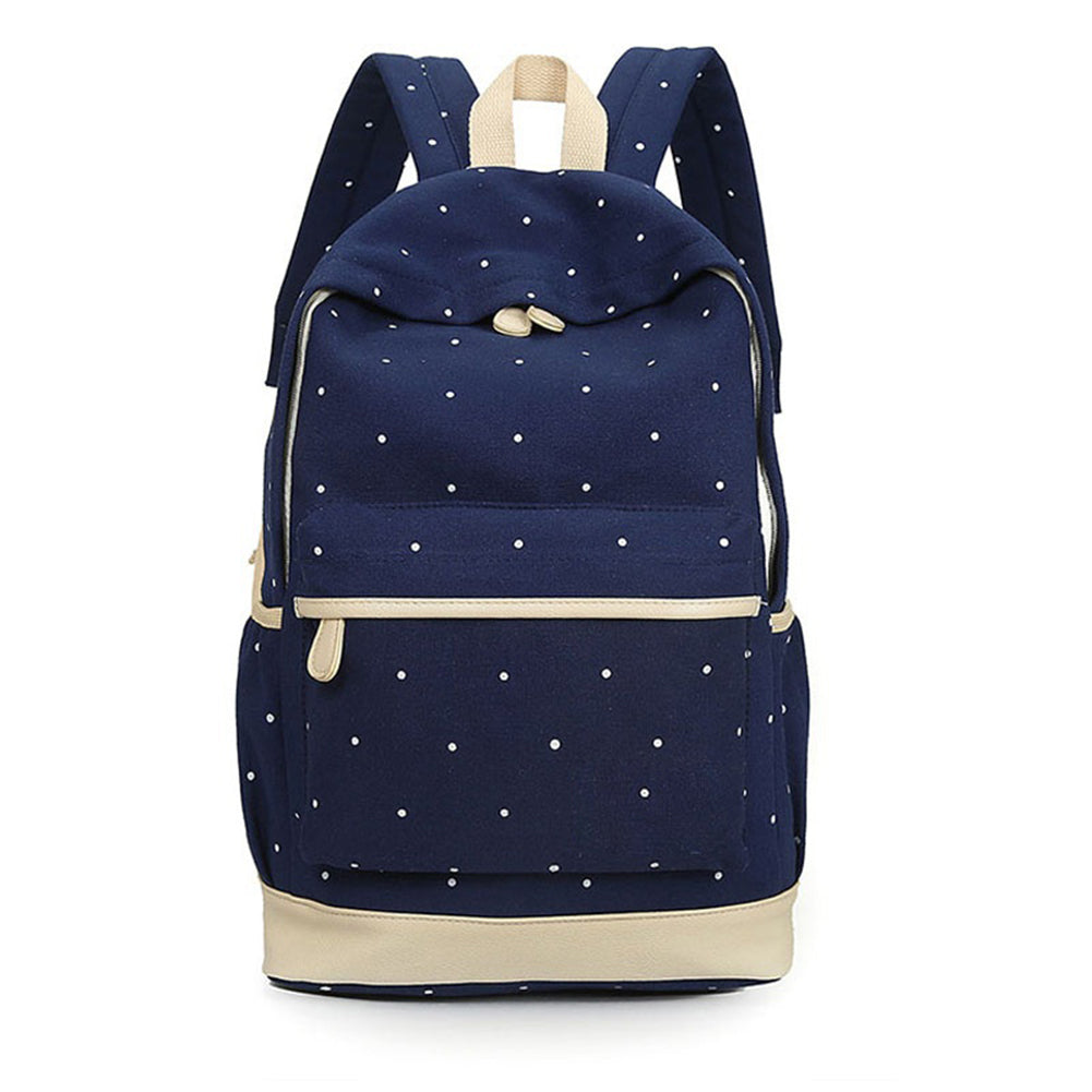 Women Canvas Backpack Girl Student Book Bag with Purse Laptop Bag 3Pcs Set