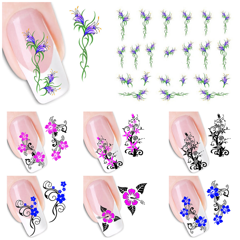 Floral Flowers Pattern Fashion Nail Art Sticker Water Transfer DIY Manicure Tool