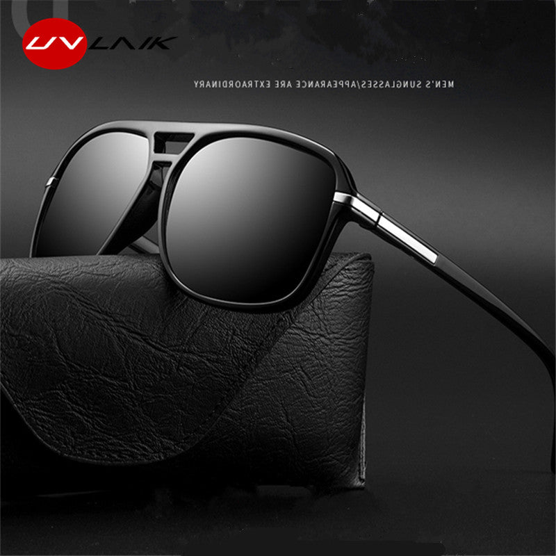 UVLAIK Polarized Sunglasses Men Oversized Square Mirror Driving Sun Glasses Brand Designer Retro Driver Sunglass UV400 Goggles