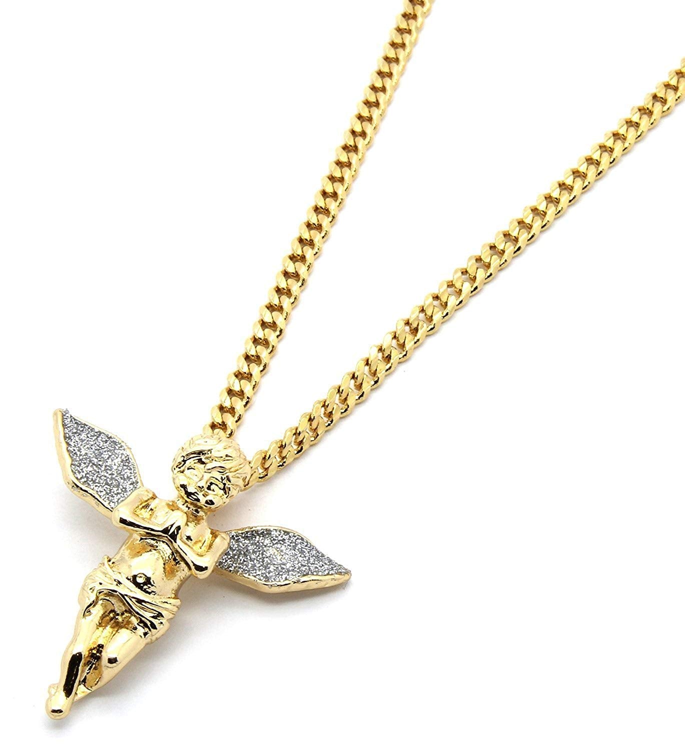 14k Gold Oer Stainless Steel Angel Diamond Simulated Necklace 20