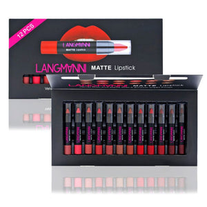 langmanni 12pcs Sexy Matte Lipstick Waterproof Kits Lips Makeup Nutritious Velvet Lip Stick Tint Nude Makeup Cosmetic