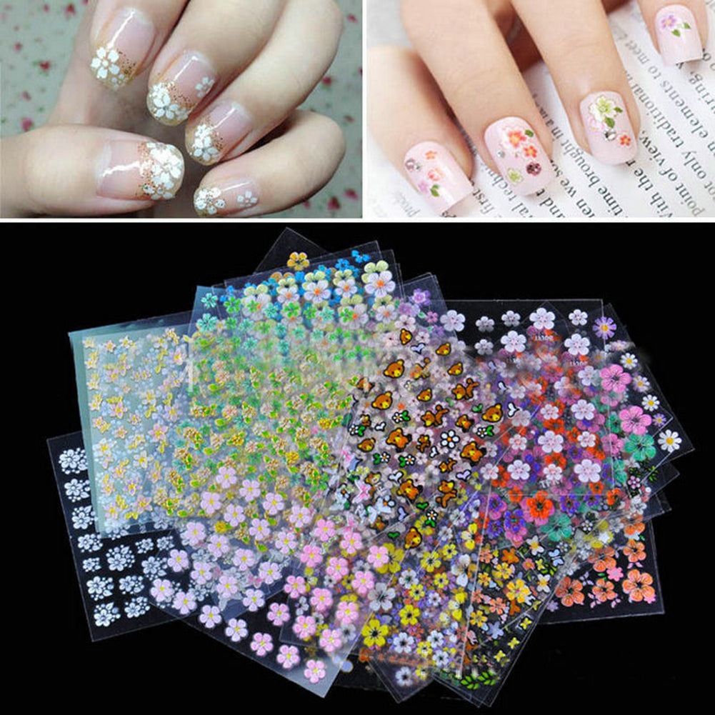 50Pcs 3D Design Nail Art Sticker Tips Flower Butterfly Manicure Decor Decals