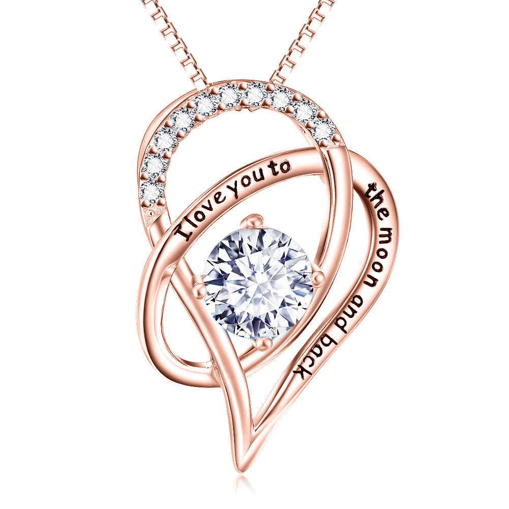 18K Rose Gold Plated "Loe You To The Moon & Back Heart" Necklace with Classic Stud Earrings Set