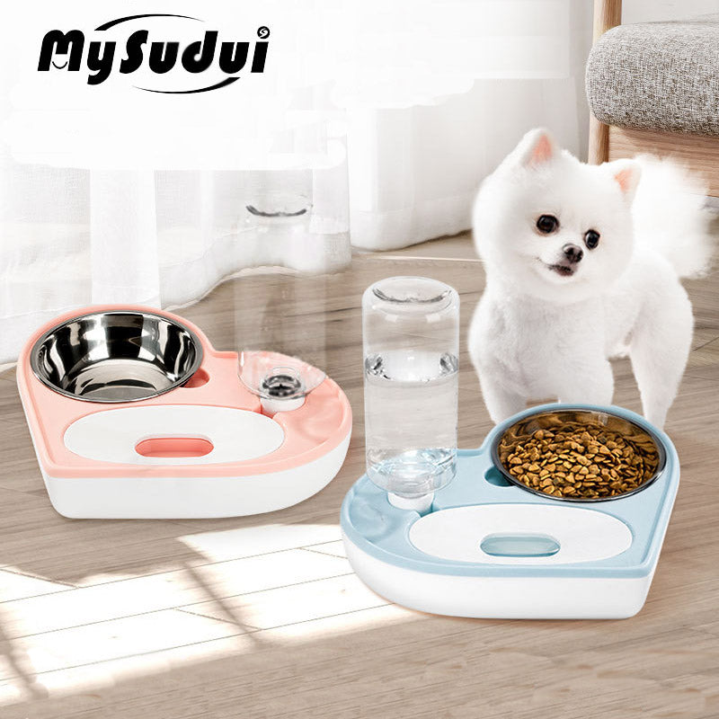 2 In 1 Pet Dog Cat Water Food Bowl/Automatic Water Dispenser Bottle
