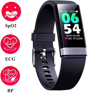 Fitness Activity Tracker with Low O2 reminder, IP68 Waterproof Smart Watch with HRV Sleep Health Monitor Smartwatch for Android iOS phones (BLK)