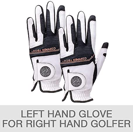 Copper Tech Golf Gloves ~ 2-Pack ~ Copper-Infused ~ Left Hand for The Right-Handed Golfer