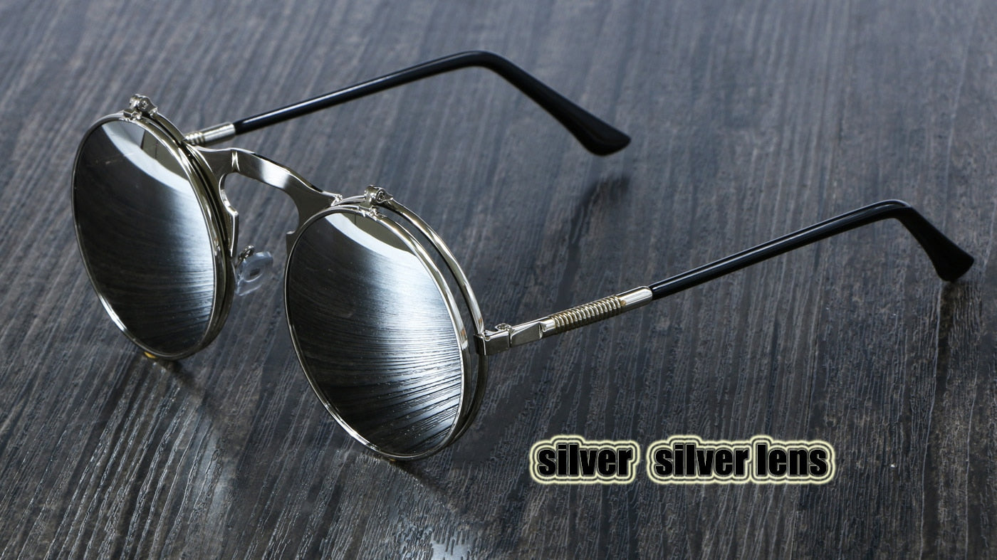 OCULOS De Sol Women Style Retro Flip Circular Double Metal Sun Glasses Men