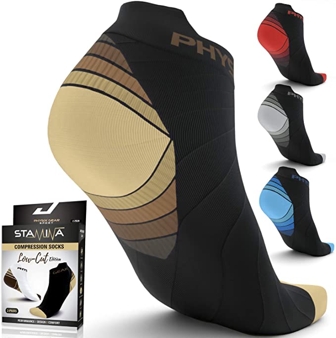 Compression Running Socks for Men & Women - Best Low Cut No Show Athletic Socks for Stamina Circulation & Recovery