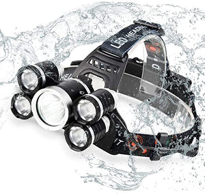 Acsin Zoomable LED Headlamp Flashlight with USB Charger, Super Bright T6 LED 4 Modes Waterproof Head 90º Swivel Ability