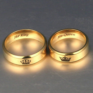His Queen and Her King Titanium Steel Couple Ring Lovers Romantic Gift Jewelry