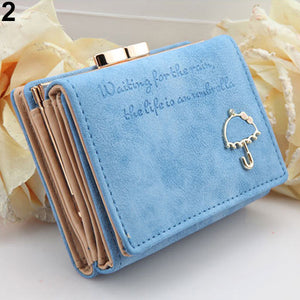 Women Umbrella Faux Leather Coin Purse Clutch Card Holder Short Trifold Wallet