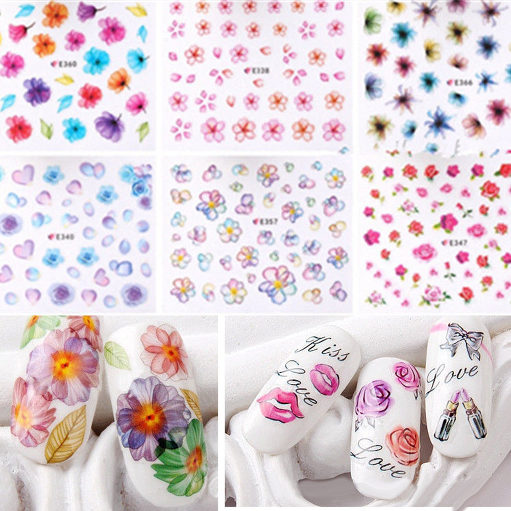 50Pcs 3D Design Nail Art Sticker Tips Flower Butterfly Manicure Decor Decals