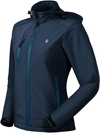 Little Donkey Andy Women’s Softshell Jacket with Removable Hood, Fleece Lined and Water Repellent