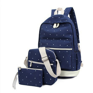 Women Canvas Backpack Girl Student Book Bag with Purse Laptop Bag 3Pcs Set