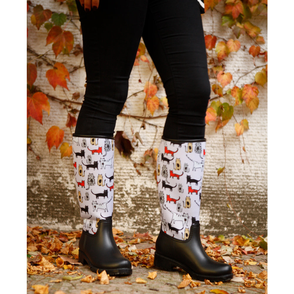 BiggDesign Cats Boots, Rain boot, 40 Size, Black Boots, Custom Design