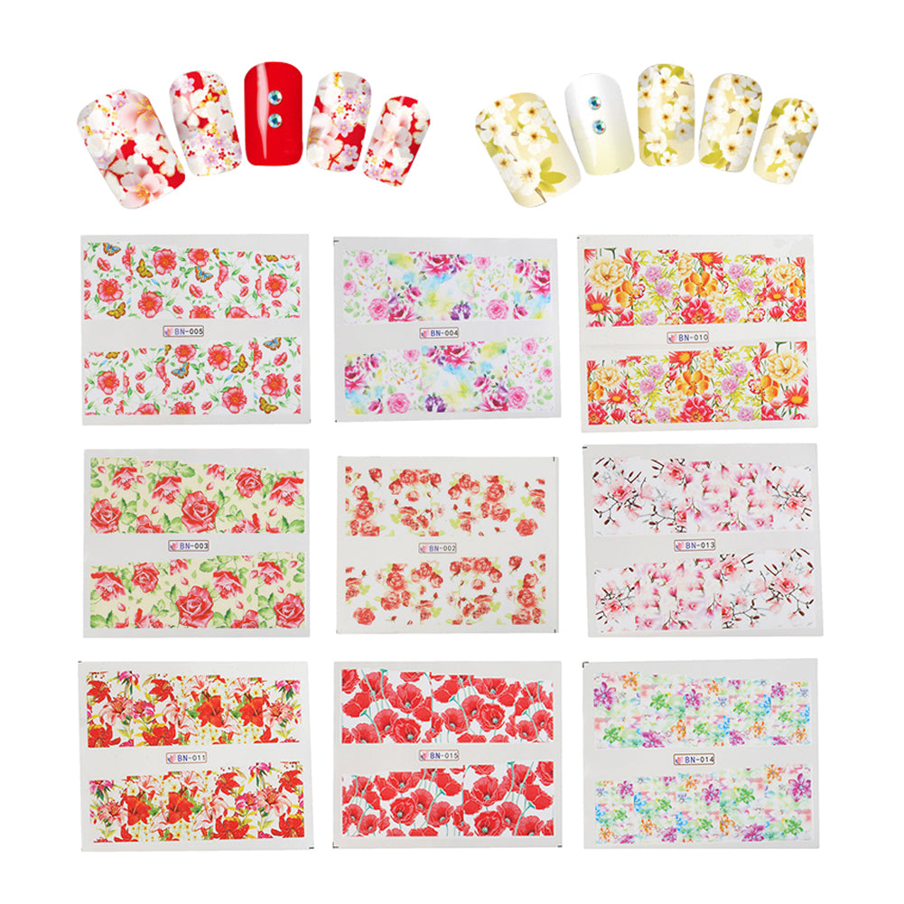 24 Sheets Rose Peony Sakura Flower Nail Art Water Transfer Decals Nail Sticker