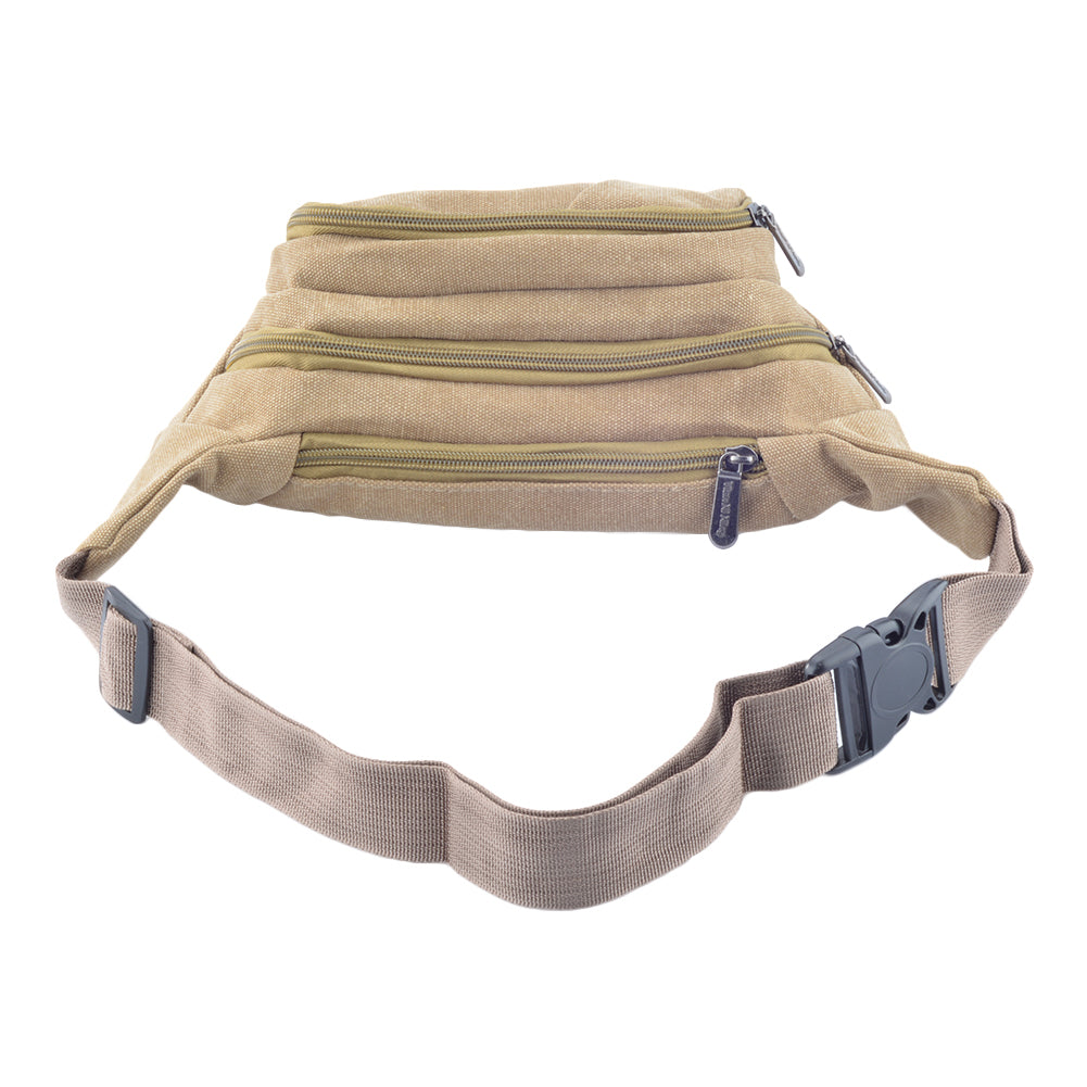 Canvas Three Zipper Pockets Fanny Pack Chest Waist Bag with Cell Phone Pouch