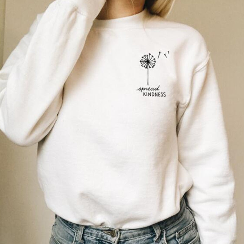 Spread Kindness Dandelion Pocket Print Women Long Sleeve Sweatshirts