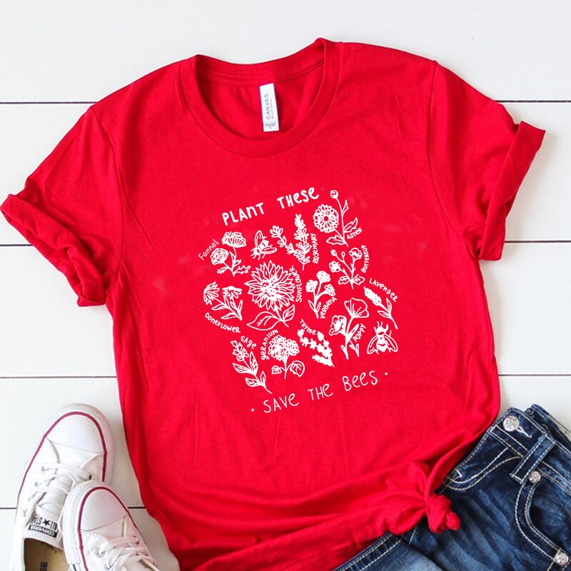 Plant These T Shirt Women Floral Print Tee Save The Bees Yellow Cotton Plus Size Tops Plant More Trees Tumblr Tops