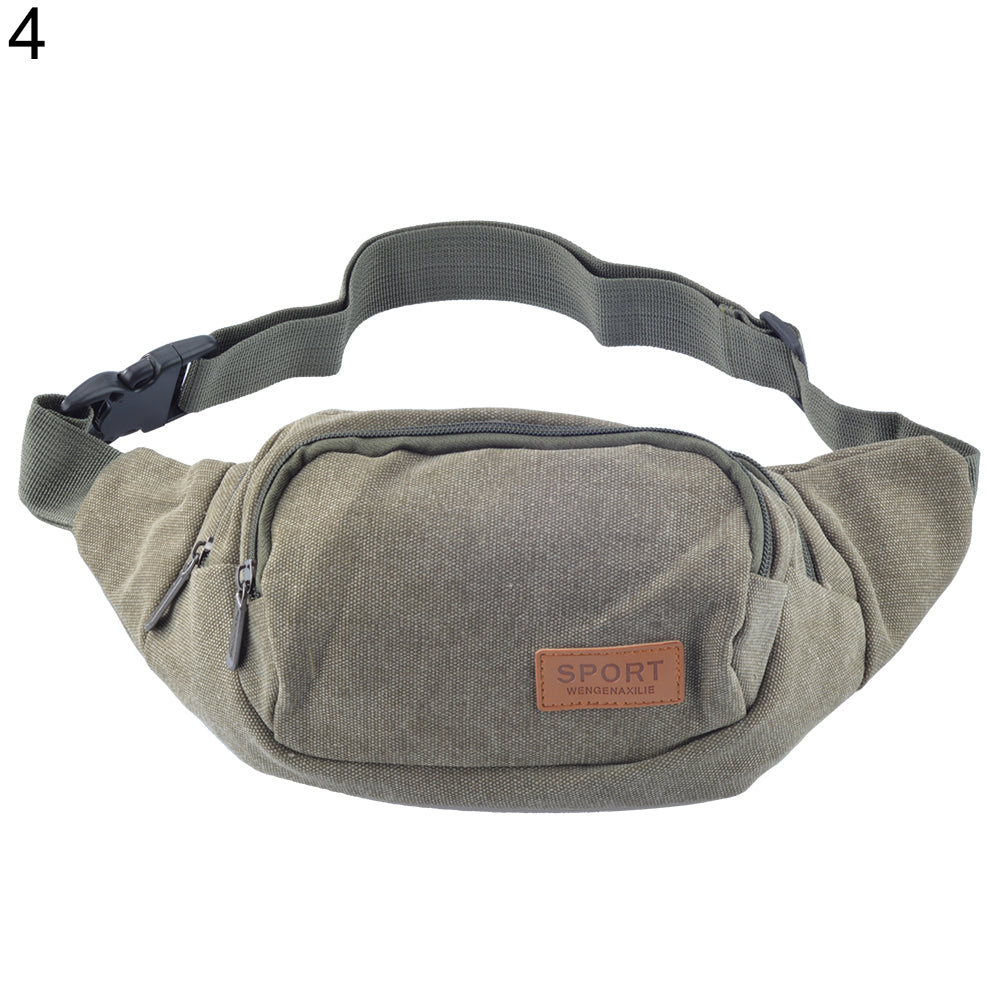 Canvas Three Zipper Pockets Fanny Pack Chest Waist Bag with Cell Phone Pouch
