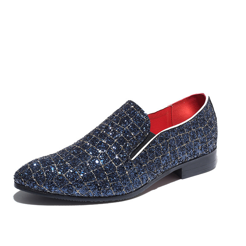 M-anxiu Fashion Grids Pattern Leather Loafers Shining Sequins