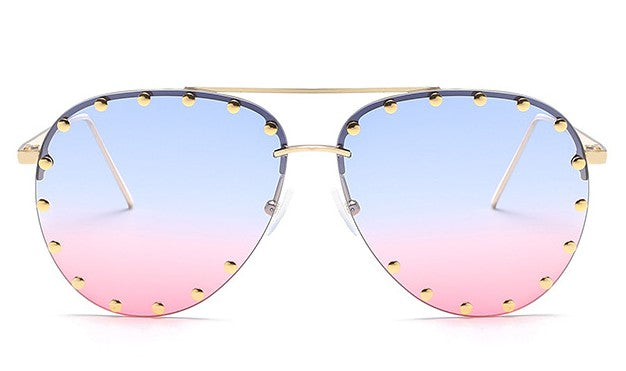 Ladies Metal Rivet Pilot Sunglasses Women Luxury Personality Rivet Glasses