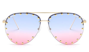 Ladies Metal Rivet Pilot Sunglasses Women Luxury Personality Rivet Glasses