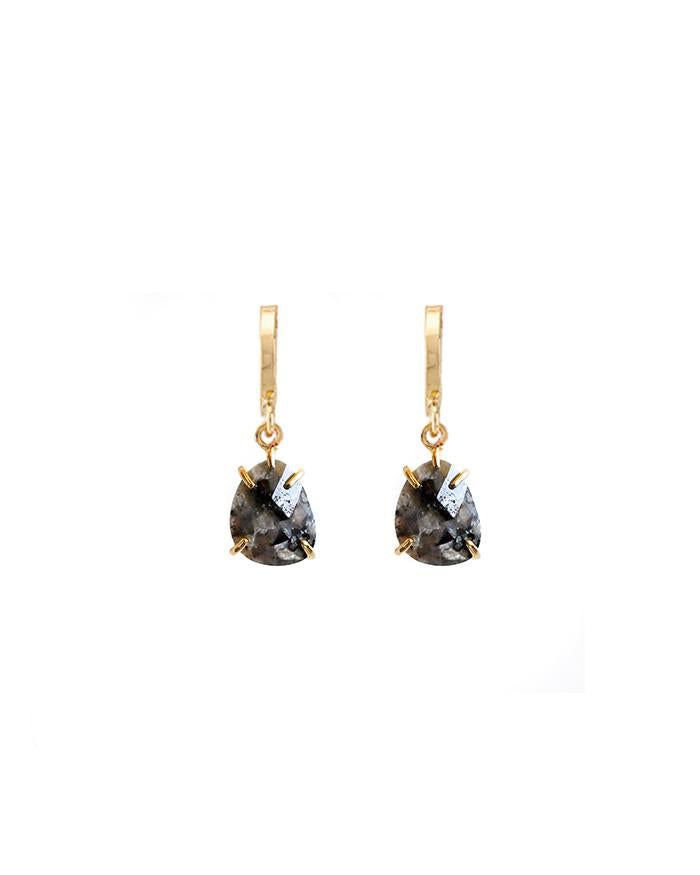 Black Garnet Drop Huggie Earrings