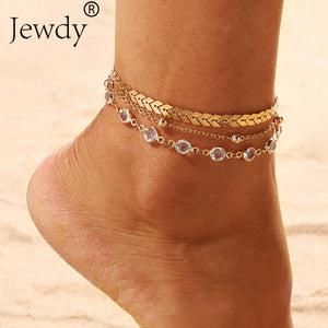 3PCS/SET Gold Color Crystal Star Female Anklets