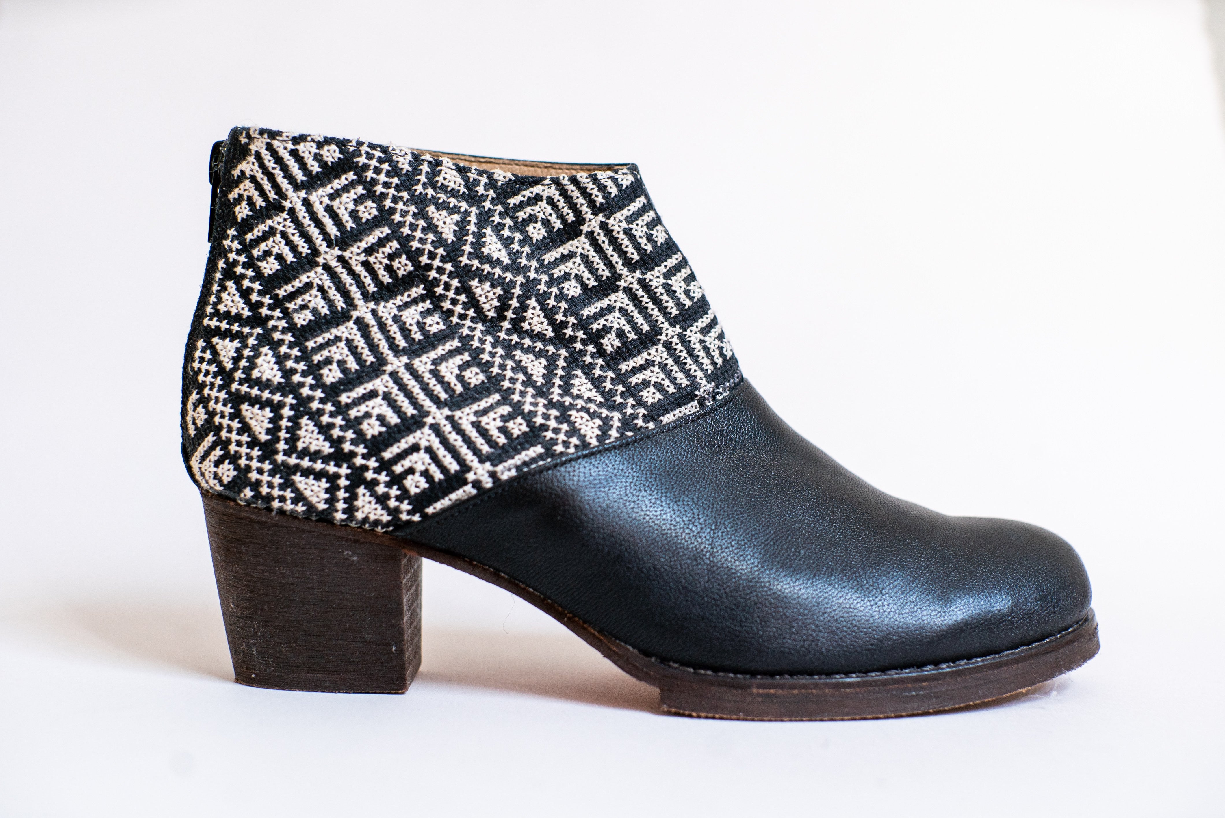 Ankle Boot in Black and Ecru