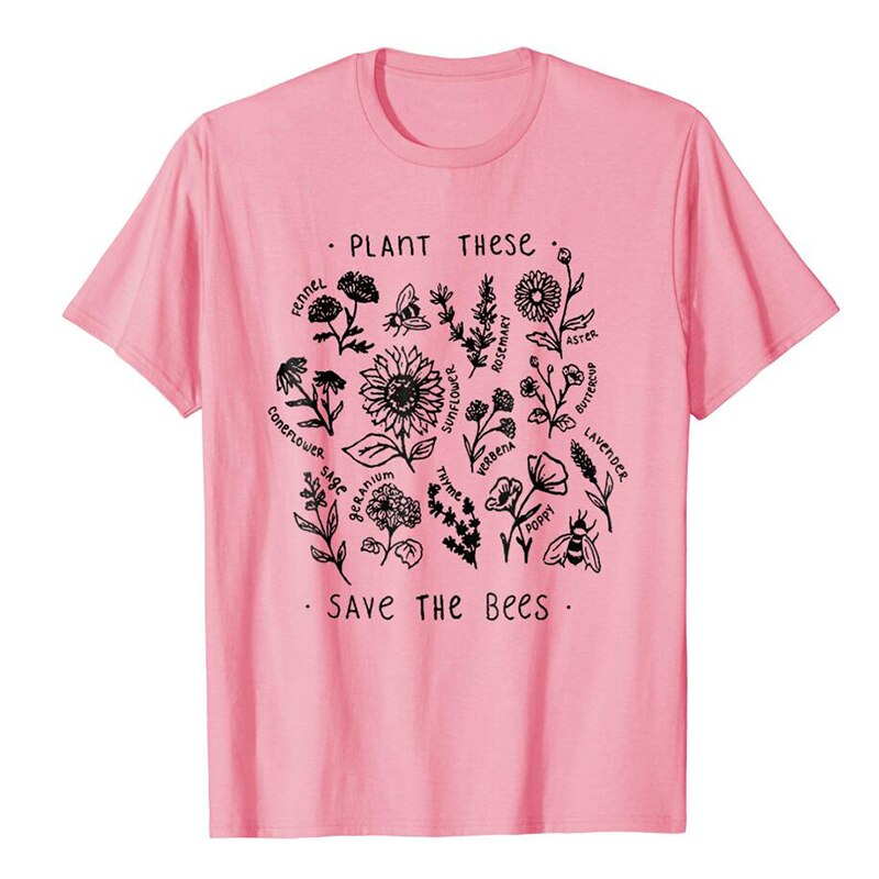 Plant These T Shirt Women Floral Print Tee Save The Bees Yellow Cotton Plus Size Tops Plant More Trees Tumblr Tops