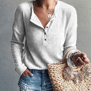 Fall Clothes Women Fashion Knitted Long Sleeve T-shirt V-neck Solid Color Long Sleeve