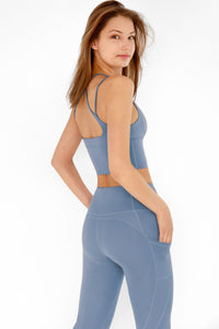 Sky Blue Cassi Mesh Pockets Workout Leggings Yoga Pants - Women