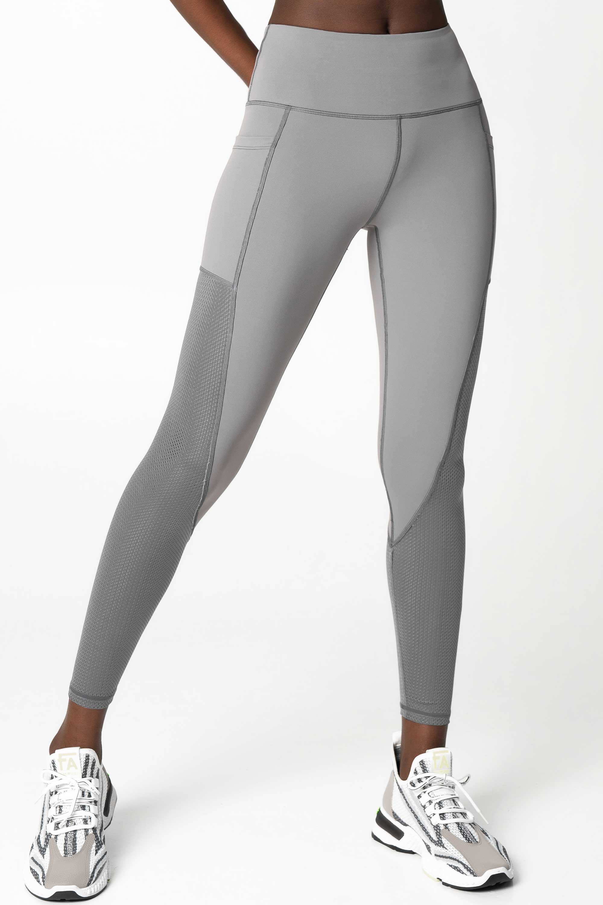 Silver Grey Cassi Mesh & Pockets Workout Leggings Yoga Pants - Women
