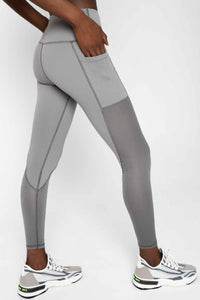 Silver Grey Cassi Mesh & Pockets Workout Leggings Yoga Pants - Women
