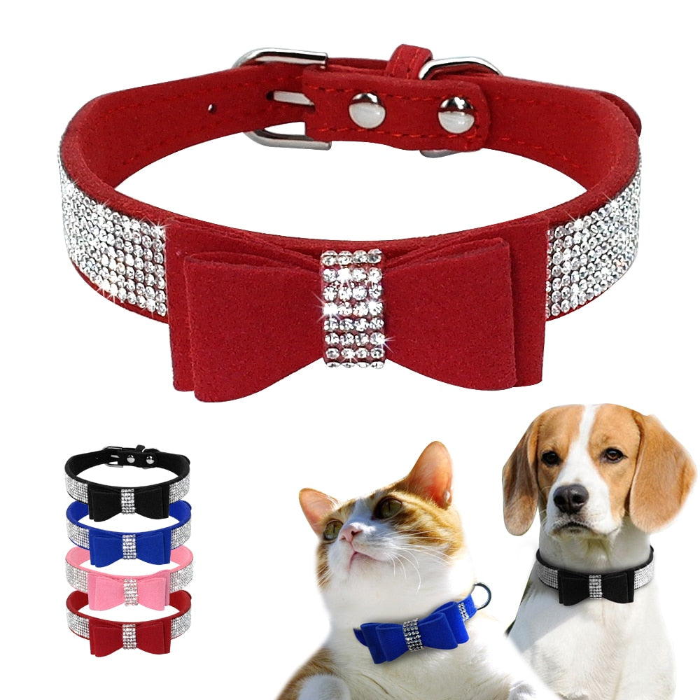 Puppy Cat Collars Adjustable Leather Bowknot