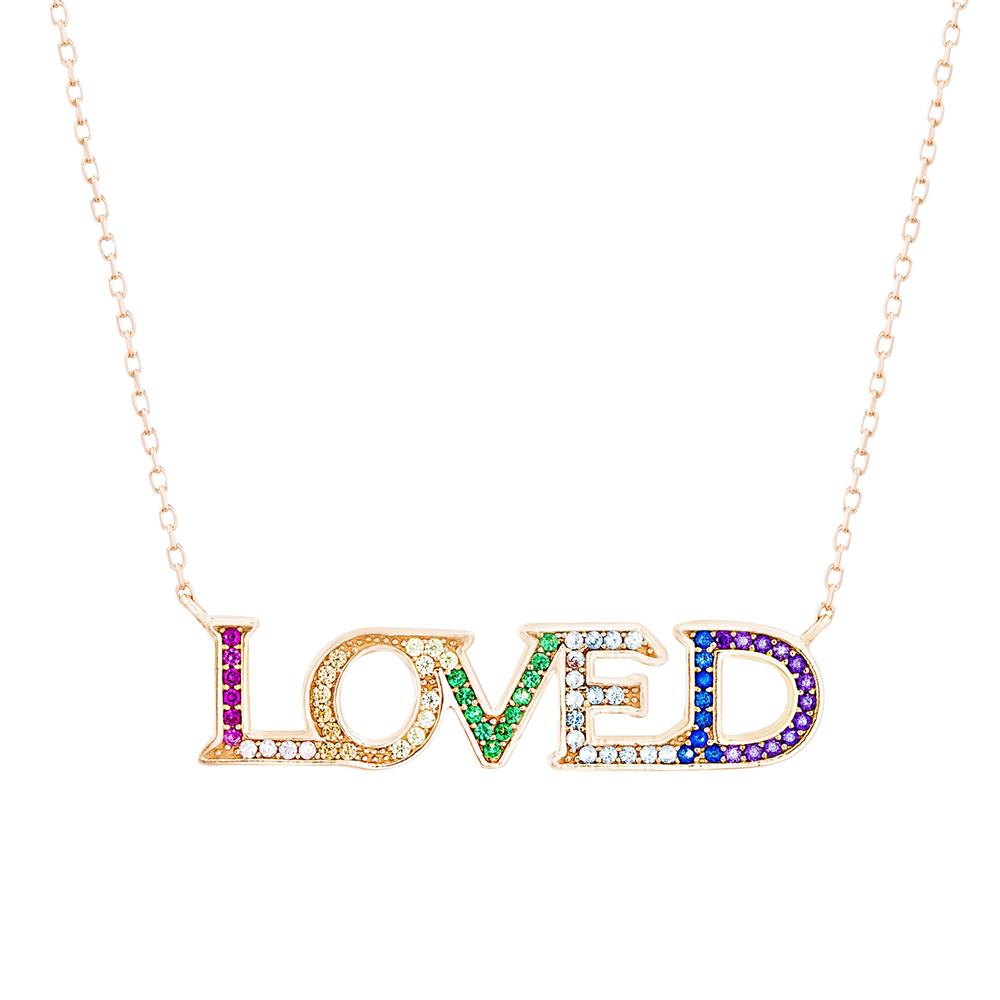 18K Gold Plated  Rainbow "Loed" Necklace with Classic Stud Earrings Set