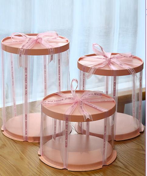 Transparent cake box three-in-one multi-size baking packaging 6 8 12 inch round cake box