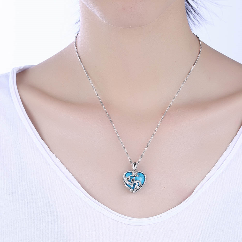 Semi Precious Turquoise Gemstone "My Heart will go on" Necklace - White Gold